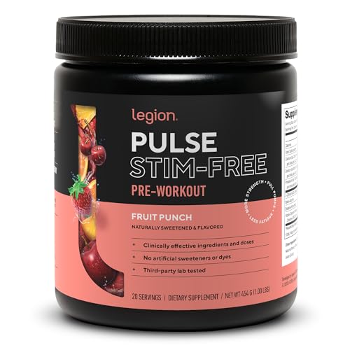 LEGION Pulse Pre Workout Supplement - All Natural Nitric Oxide Preworkout Drink to Boost Energy, Creatine Free, Naturally Sweetened, Beta Alanine, Citrulline, Alpha GPC (Caffeine Free Fruit Punch)