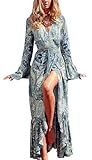 R.Vivimos Womens Summer Long Sleeve Cardigan Sexy Maxi Dresses (Small, Multicolor-Blue)