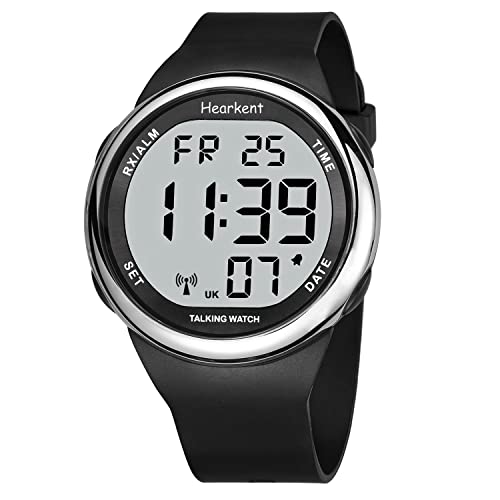 Hearkent Atomic Talking Watch Multi Band Set lui-même pour les personnes malvoyantes ou les personnes âgées Grand nombre facile à lire pour les personnes âgées, Argenté, Sangle