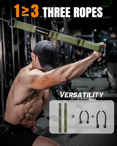 Image of MANUEKLEAR 24-Inch 3-Grip Tricep Rope Cable Attachment for Gym Greater ROM