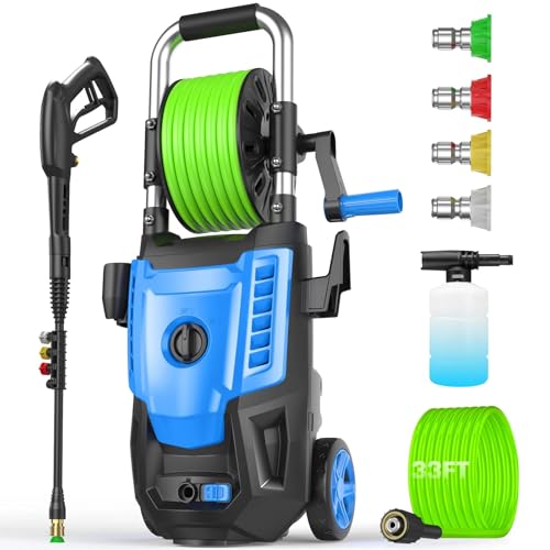 Image of 4800PSI Pressure Washer- High Power Washer with 33FT Hose, 4 Nozzles and Foam Cannon, for Home, Cars, Fences, Patio (Light Blue)