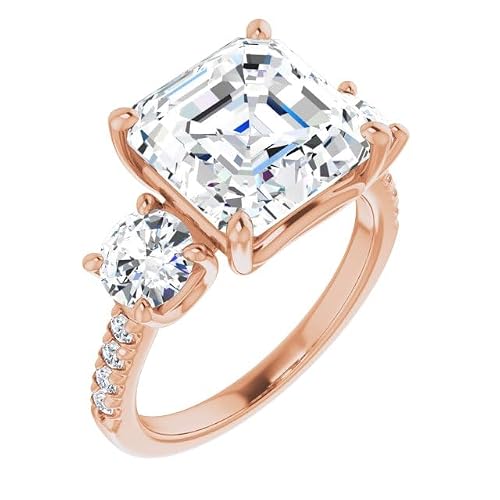5 CT Asscher Moissanite Engagement Ring for Women Solid Gold and 925 Sterling Silver D Color VVS1 Clarity 3 Stone Promise Rings for Girlfriend Best diamond rings for Independence Day -  MOISSORA