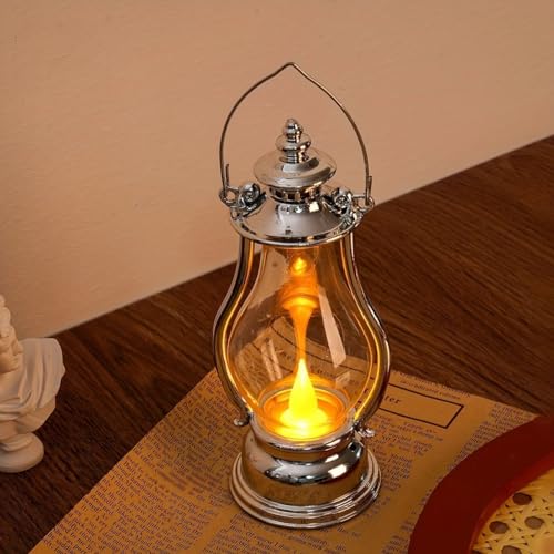 Lámpara led de aceite retro pequeña con luz de viento portátil y vela led 3