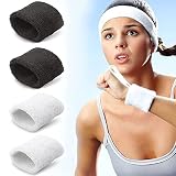 Nuonove Schweißband Handgelenk, Schweißbänder, Absorbierende Schweissband, Baumwolle Schweißbänder Absorbierende Handgelenk Bands für Fußball, Basketball, Tennis, Gymnastik, Golf, Running, 4 Stück