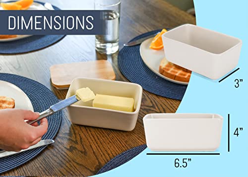 Nat And Jules 1009030048 Nat & Jules Ceramic Stoneware 1/2 Pound, 2 Sticks Butter Dish With Airtight Bamboo Lid, Kitchen Accessory, Container Holder, Refrigerator Storage And Countertop Organization, Matte Cream thumb #1