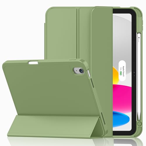 iMieet Case for iPad (A16)/iPad 10th Generation [11-Inch 2025/10.9 Inch 2022] Trifold Stand Smart Cover with Pencil Holder and Soft TPU Back Supports Touch ID(Olive Green)
