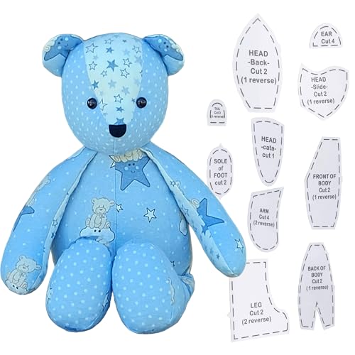 Memory Bear Template Ruler Set with Instructions - Memory Bear Sewing Patterns Template, Acrylic Quilting Template Cutting Set for Sewing Bear Pattern Template Home Sewing Art Craft 10 PCS (12inch)