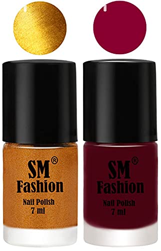 Image of Long Lasting Nail Polish | Nail Paint Combo 7 ml Each) - Set of 2 Golden-Boysenberry