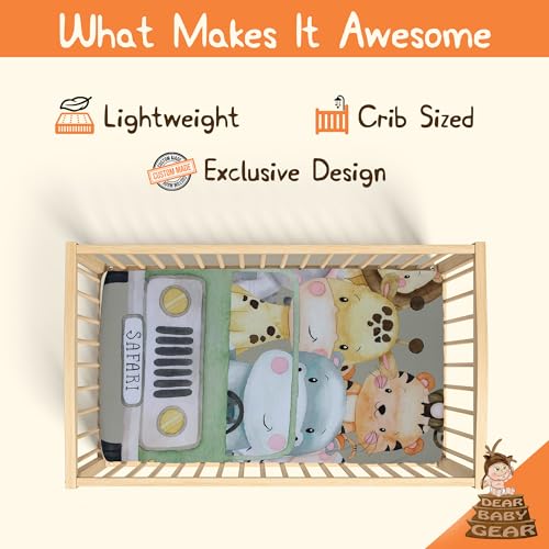 Image of Dear Baby Gear Deluxe Baby Crib Sheet - Cotton Polyester Infant Sheets - Soft Machine-Washable Crib Mattress Cover - Newborn Nursery Bedsheet - Safari Party on Adventure Print, 52x28x10