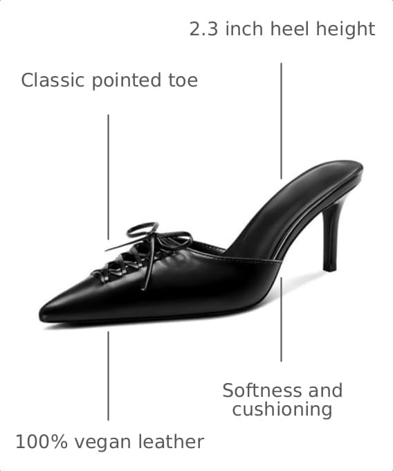 Image of Dsevht Black Kitten Heels for Women Pointed Closed Toe Dressy Bow Heel Vintage Heeled Mules Sexy Pointy Studded Slip on Stiletto Pump Shoes