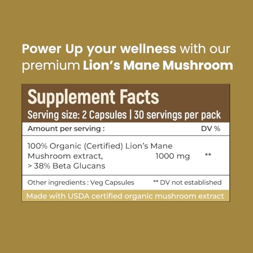 Rooted Active's Lion's Mane Mushroom for Brain Health Support - Mushroom Support for Focus & Memory Function - Immune & Nervous System Supplement | 60 Caps