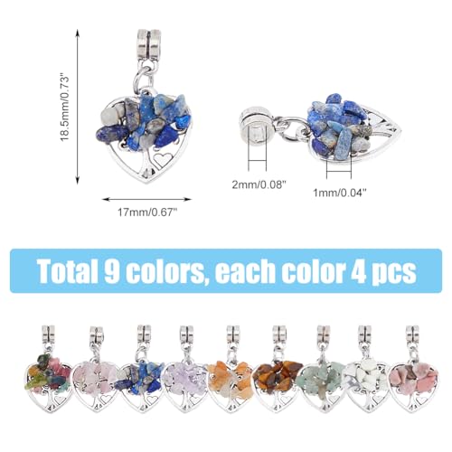 SUPERFINDINGS 36Pcs Tree of Life Pendant Charms Antique Silver Wire Wrapped Crystal Pendants Quartz Heart Pendants for Jewelry Making Necklace Earrings Bracelet DIY - Image 2