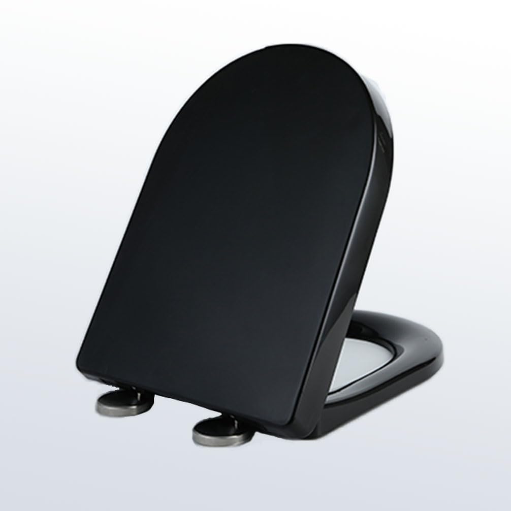 Toilet Seat Universal D-Shaped Black Toilet Seat with Soft-Close and Quick-Release Mechanism