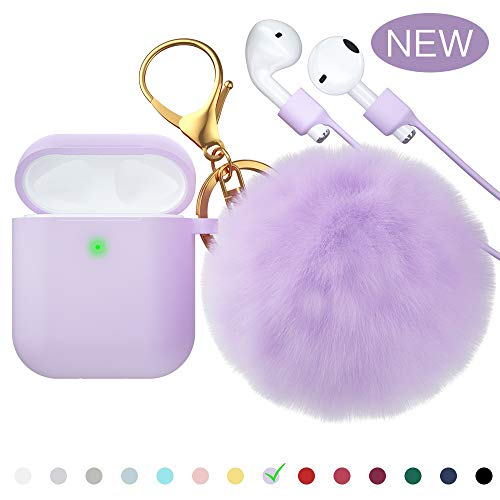 for Airpods Case, CTYBB Silicone Airpods Case Cover with Fur Ball Keychain Compatible
