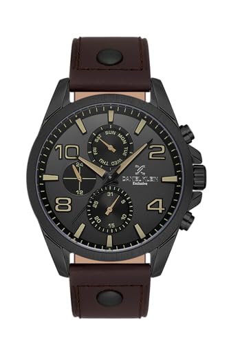 Daniel Klein, Watch for Men, Multifunction Mens Watch - Leather Wrist Watch for Men, Analog Wrist Watch, Luxury Watches for Men (Brown/Black)