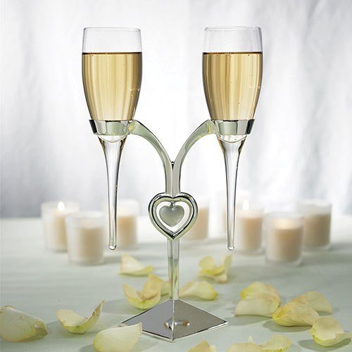 Weddingstar Glass Flutes With Silver Stand Wedding Champagne Glasses