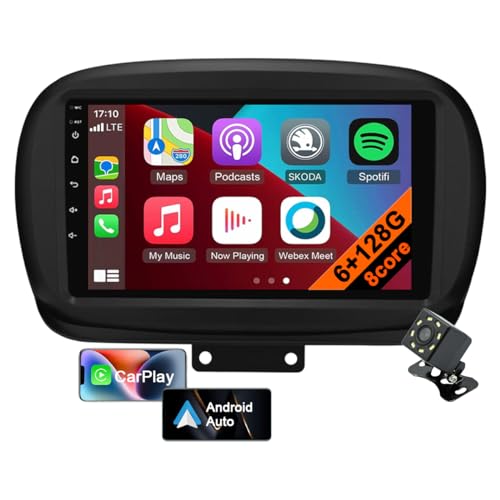 Radio Android 12 per Fiat 500X 2014-2020 Con Auto Stereo da 9 Pollici Navigazione GPS Lettore FM Bluetooth WiFi DSP Controllo del Volante 8core 6GB+128GB