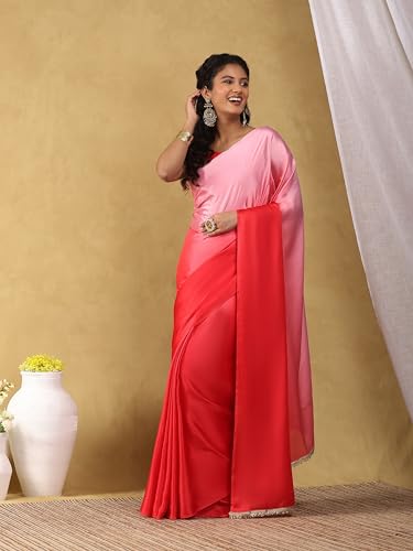Image of Garden Vareli Lace Border Satin Saree with Unstitched Sequin Blouse Piece