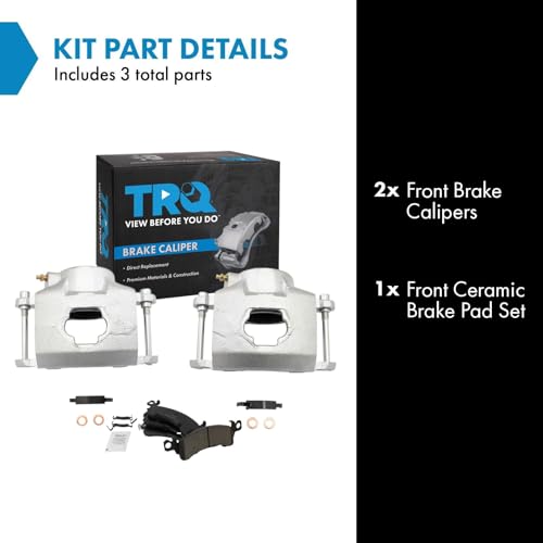 Image of TRQ Front Brake Caliper Set Brake Pads Ceramic Compatible with 87-92 Cadillac 79-95 Chevrolet 79-91 GMC