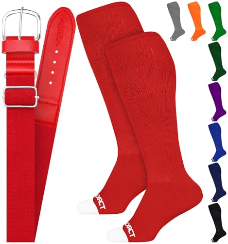 Exxact Sports Youth Baseball Socks and Belt Combo for Boys Girls - Soft, Durable Softball Socks and Belt Youth & Adult Sizes