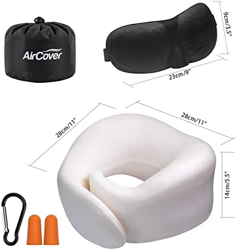 Neck Pillow Travel Pillow. Ergonomic U Shape Memory Foam Neck Pillow for Airplane Train Car Office Home. With Washable Cover, Sleeping Mask, Earplugs, Storage Bag, Hook.