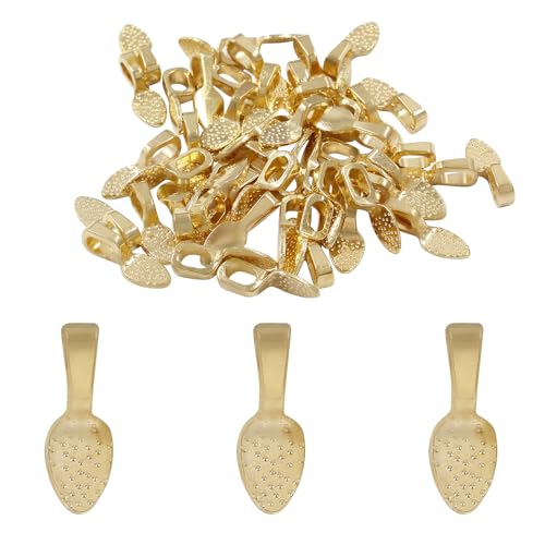 Coufce 100pcs Spoon Pendant Bail, Necklace Pendant Bail Jewelry Hardware Bails,Glue On Bails for Jewelry Making(Gold)
