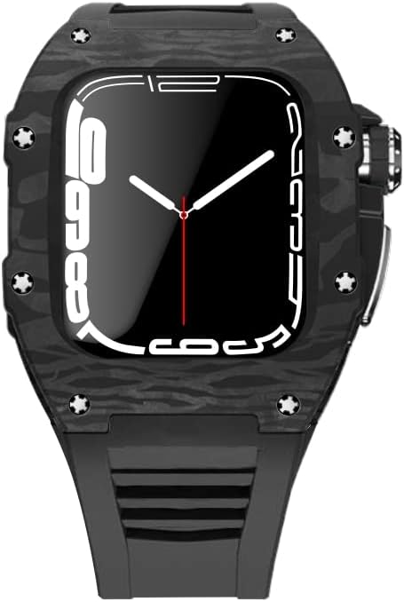 DASEB New Modification Kit for Apple Watch Series 7 45MM Metal Case+Silicone Band for iWatch 44 SE 6 5 4 Carbon Fiber Cases Rubber Strap (Color : 10mm Gold Clasp, Size : 44mm for 6/5/4/SE)