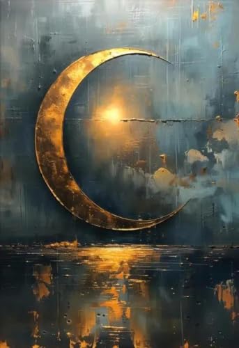 Cuadro de luna creciente y cielo estrellado 50x70cm, pintura sobre lienzo decorativa de salón