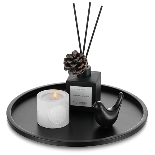 Romadedi Decorative Tray Black Round: Metal Candle Tray For Table Centrepiece Coffee Table Living Room Decor Perfume Organiser Plate For Jewellery Cosmetics, 30cm
