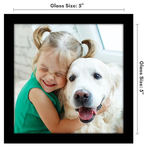 Americanflat 5x5 Picture Frame with Shatter-Resistant Glass - Streamline Collection - Thin Border Square Frame for Tabletop and Wall Display - Hanging Hardware and Easel Stand Included - Black