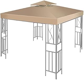 Flexzion 8x8 Gazebo Canopy Replacement Top Waterproof Cover - Outdoor Gazebo Canopy Cover - Double Tier UV30 Cover for Canopies, Garden, Patio, Yard Tent (Beige)