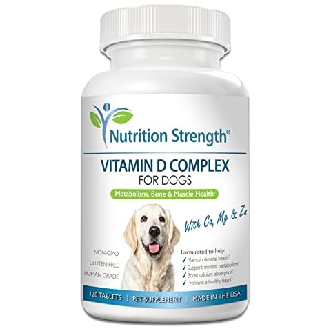Nutrition Strength Vitamin D for Dogs with Calcium, Magnesium and Zinc to Support Strong Teeth, Bones and Muscles, Promote Mineral Metabolism and a Healthy Immune Function, 120 Chewable Tablets Cover