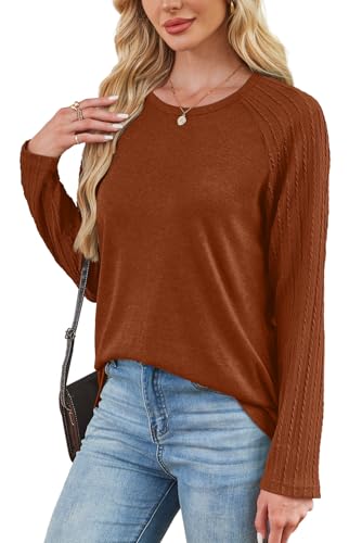 Image of OFEEFAN Long Sleeve Shirts for Womens Fall Fashion 2026 Crewneck Oversized Sweatshirt Tunic Tops to Wear with Leggings