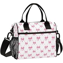 Gredecor Kids Lunch Box Pink Bows Tiny Heart 7 Portable Reusable Lunch Bag Insulated Tote Cooler Bags for Girls Boys, 10.6x5.5x11 IN