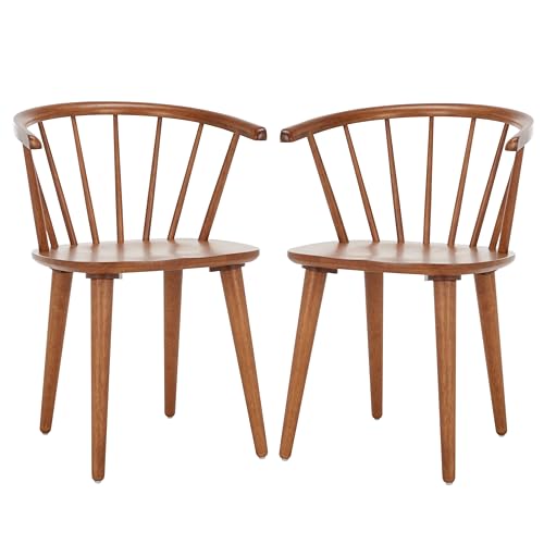 SAFAVIEH Home Collection Blanchard Farmhouse Honey Solid Wood Windsor Spindle Side Chair Set of 2