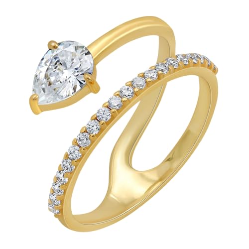 18k Yellow Gold Plated Simulated Diamond Crossover Split Shank Stackable Eternity Wedding Band For Women - April Birthstone Ring - Gifts For Mom Wife Her