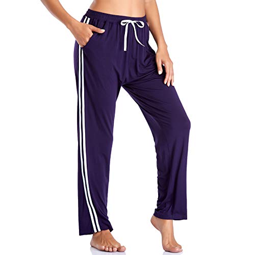 ASIMOON Womens Yoga Pants Comfy Wide Leg Straight Lounge Pants Soft Stretch Lightweight Pajamas Pants with Pockets Purple