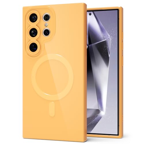 Svanove for Samsung Galaxy S24 Ultra Phone Case Silicone Magnetic, Compatible with Magsafe Case Cute for Women, Girly Glossy Jelly Rubber Thin Slim Hard Plastic Mag Safe & Camera Cover, Yellow