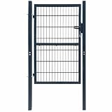 HFXHIJXQ 2D Gartentor Einzeln Anthrazitgrau, robustes Gittertor aus pulverbeschichtetem Stahl, Zauntor für Garten und Zaunanlage, inklusive Pfosten und Schloss, 106 x 190 cm