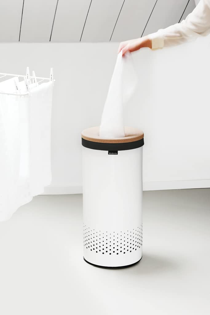 Brabantia Stalowy kosz na bieliznę 35L, pokrywa z korka, Biały
