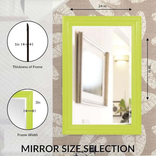 Image of Howard Elliott George Rectangular Glossy Green Wall Mirror, Rectangle Hanging Wood Framed Vanity Mirrors for Home Decor, Living Room, Bathroom, Bedroom, or Hallway, 24 x 36 Inch