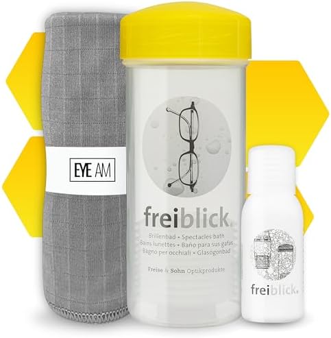 Freiblick Brillenbad im Set mit 50ml Spezialreiniger & Mikrofasertuch | Brillenreinigung in Optiker Qualität (Gelb)
