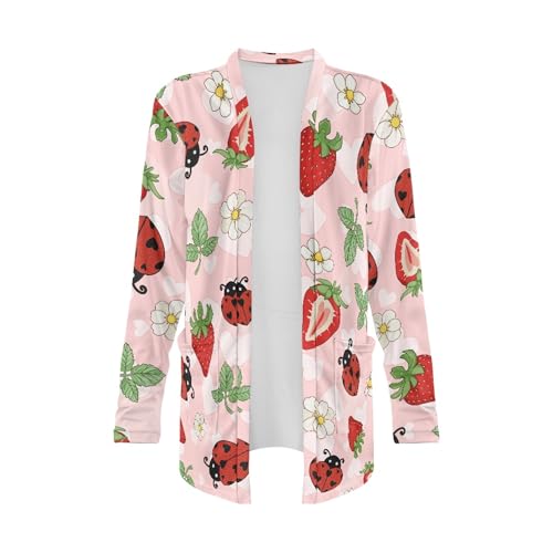 Image of Forchrinse Red Ladybug Cardigan for Women Causal Long Sleeve Open Front Cardigans Sweater Fashion 2024 Fall Coat with Pockets