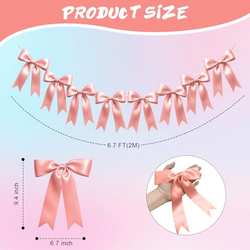 Image of 2 Strings of 16PCS Rose Gold Pink Bow Garlands Banner Decoration,Pre-Strung Satin Ornaments for Birthday,Bachelorette Party,Bridal Shower,Wedding,Engagement,Baby Shower,Graduation Decor,Anniversary