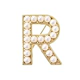 A-Z Letter Brooch Pin Gold Plated Faux Pearl Initial Lapel Pin White Pearl Capital Letter Safty Pin for Women Girls Clothing Bags Accessories (R)