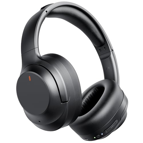Active Noise Cancelling Headphones, Upgraded Wireless Bluetooth Headphones Over Ear with ENC Mic, HiFi Stereo Deep Bass, Noise Canceling Headphones Lightweight, BT 5.4, for Travel/Office/Home, Black