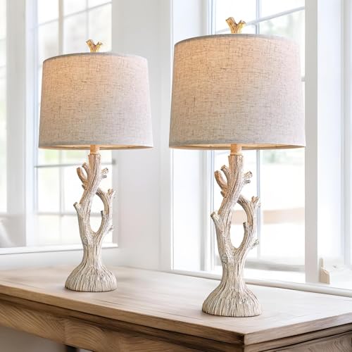 OYEARS Farmhouse Table Lamps Set of 2 for Living Room Bedroom Bedside Tree Lamp Nightstand End Table 25" Lamps Vintage Natural Style - Image 3