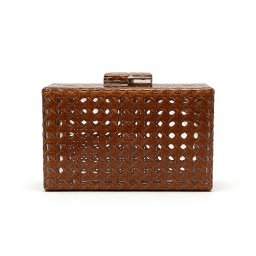 Image of RomanticDesign Women Acrylic Handbag Rattan Woven Pattern Square Box Crossbody Handbag Shoulder Bag Chain Purse