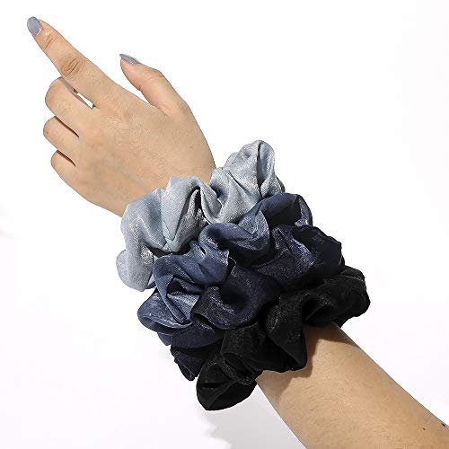 Image of Silk Satin Scrunchies Women Hair Ties - Ivyu Big Scrunchy Ponytail Holder No Crease Hair Bands Soft Elastic No Hurt Your Hair for Vsco Girl Women Blue