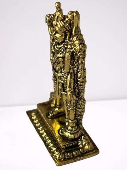 Image of BRICKS & BLOCKS Divyasethu Brass Miniature Karuppa Samy Statue Traditional Hindu Deity Sculpture, Decorative Figurine, Antique Gold Finish.